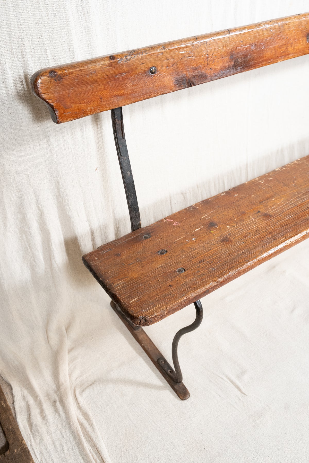 Vintage Pine and Cast Iron Church Bench