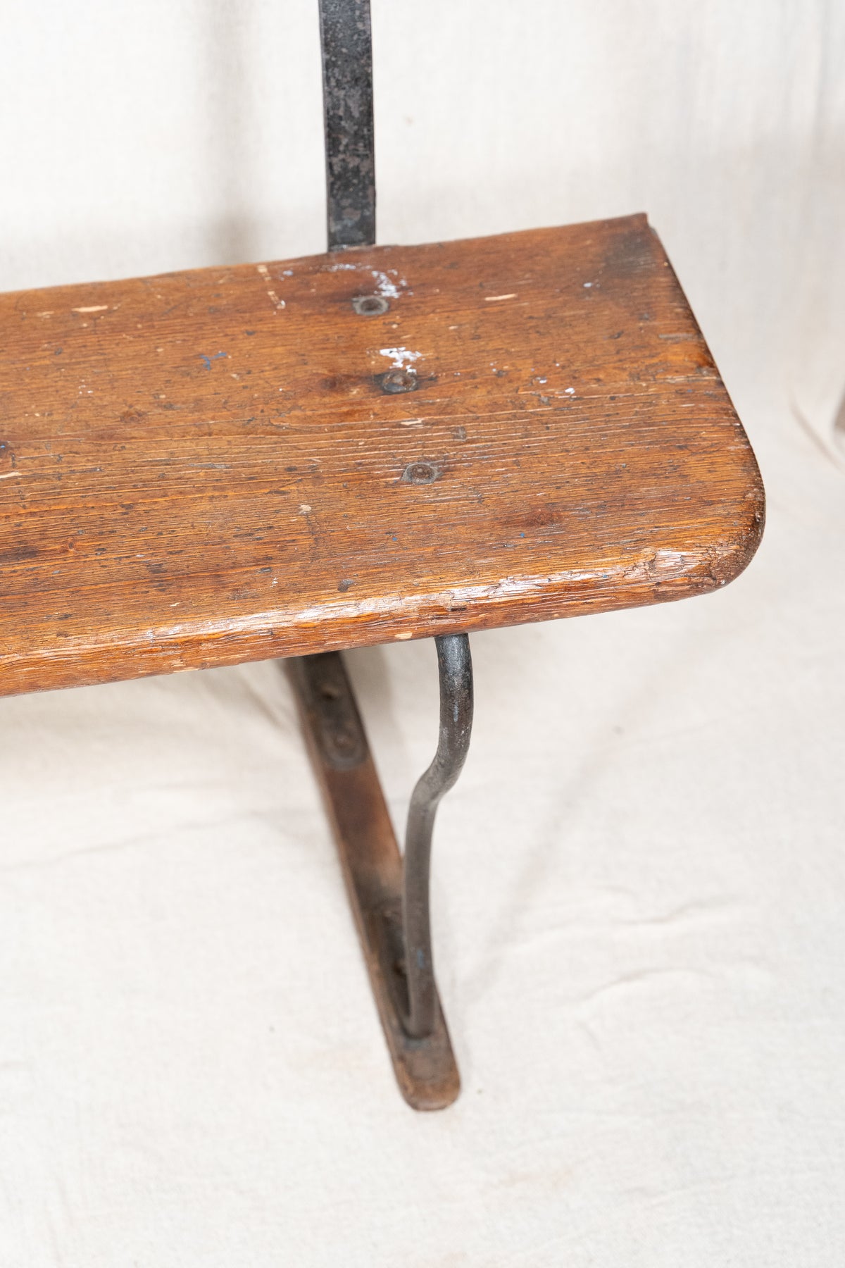 Vintage Pine and Cast Iron Church Bench