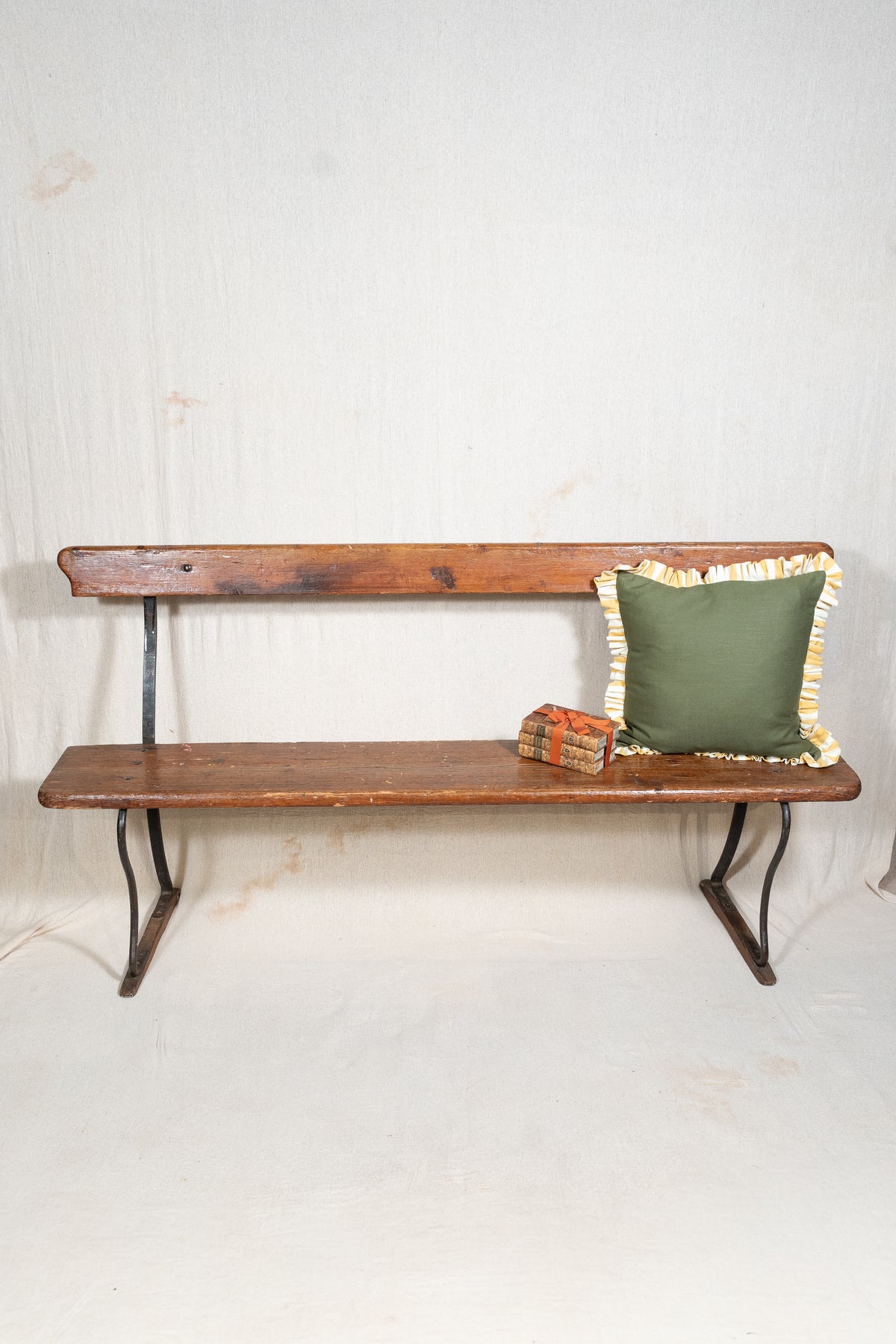 Vintage Pine and Cast Iron Church Bench