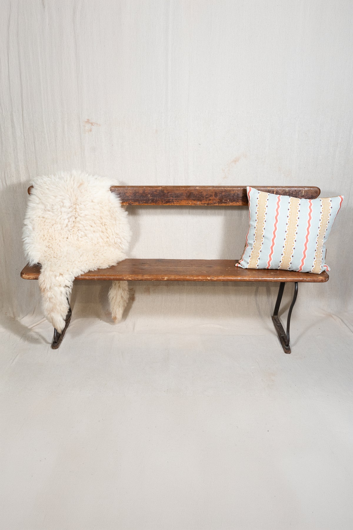 Vintage Pine and Cast Iron Church Bench