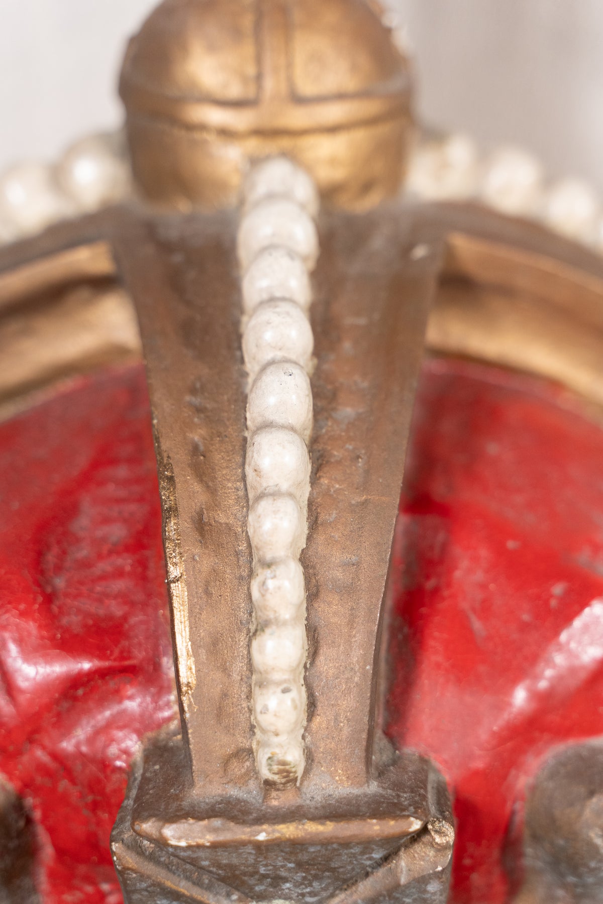 Pair of vintage King George VI coronation display crowns from 1937, featuring Tudor Crown details, simulated pearls and crimson caps.