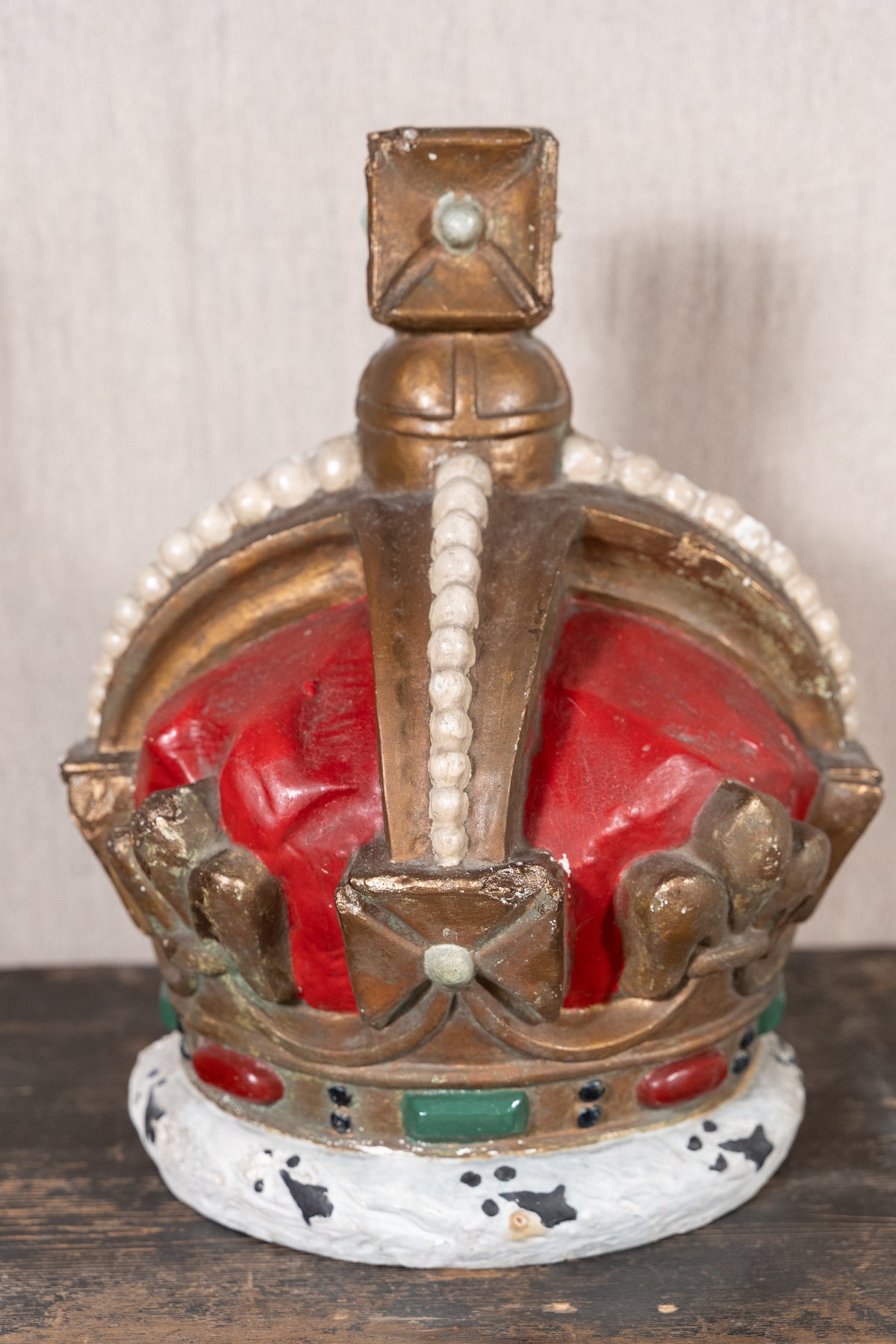 vintage King George VI coronation display crowns from 1937, featuring Tudor Crown details, simulated pearls and crimson caps.