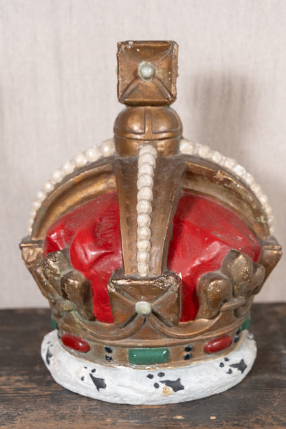 vintage King George VI coronation display crowns from 1937, featuring Tudor Crown details, simulated pearls and crimson caps.
