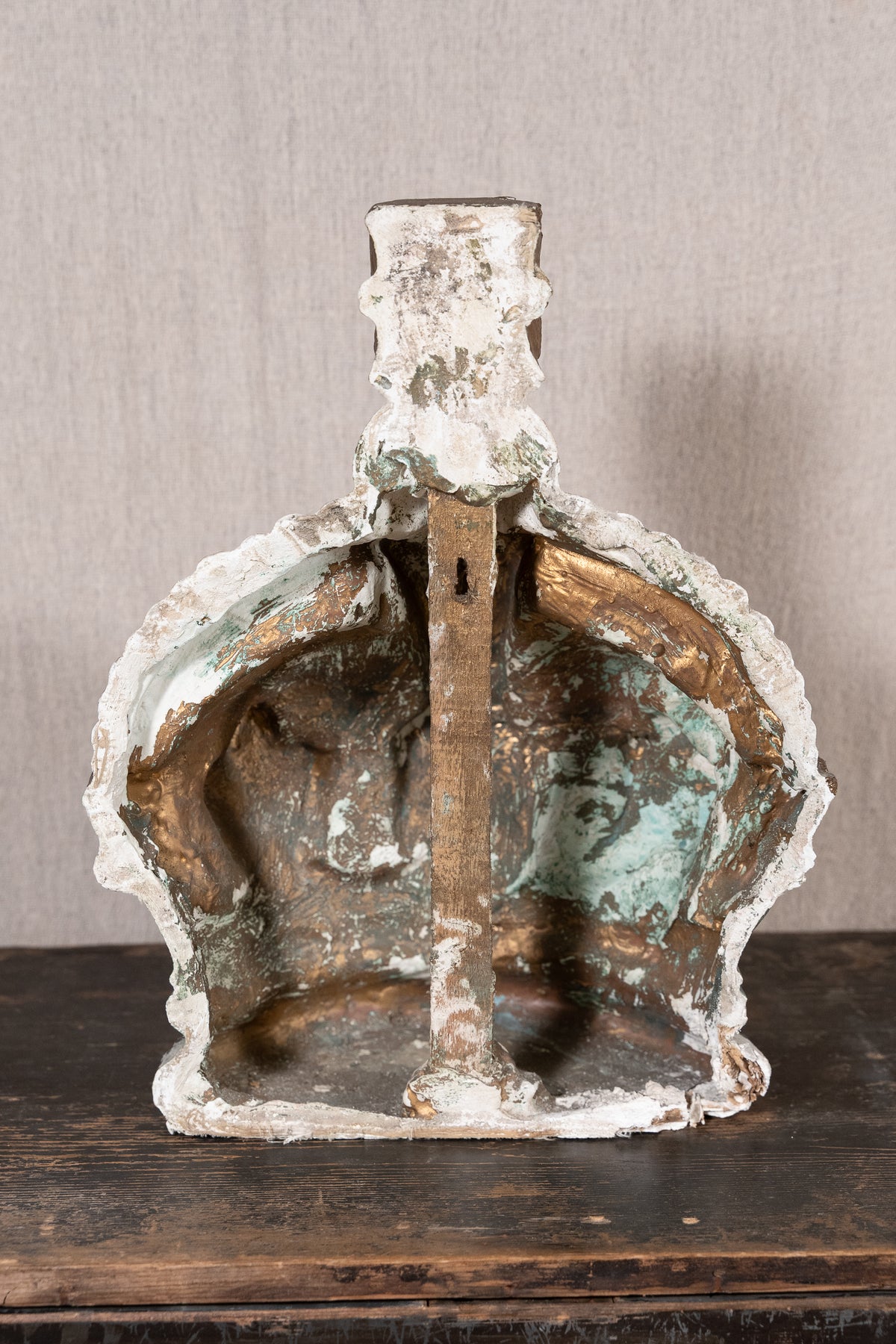 Pair of vintage King George VI coronation display crowns from 1937, featuring Tudor Crown details, simulated pearls and crimson caps.