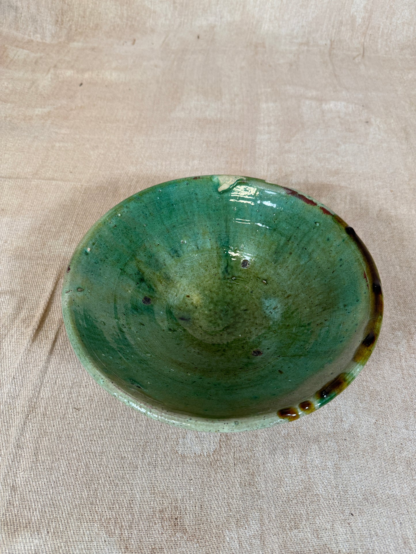 Rustic Handmade Pottery Bowl | Green Glazed Ceramic