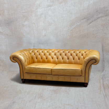 Mustard Yellow Leather Chesterfield Three Piece Suite